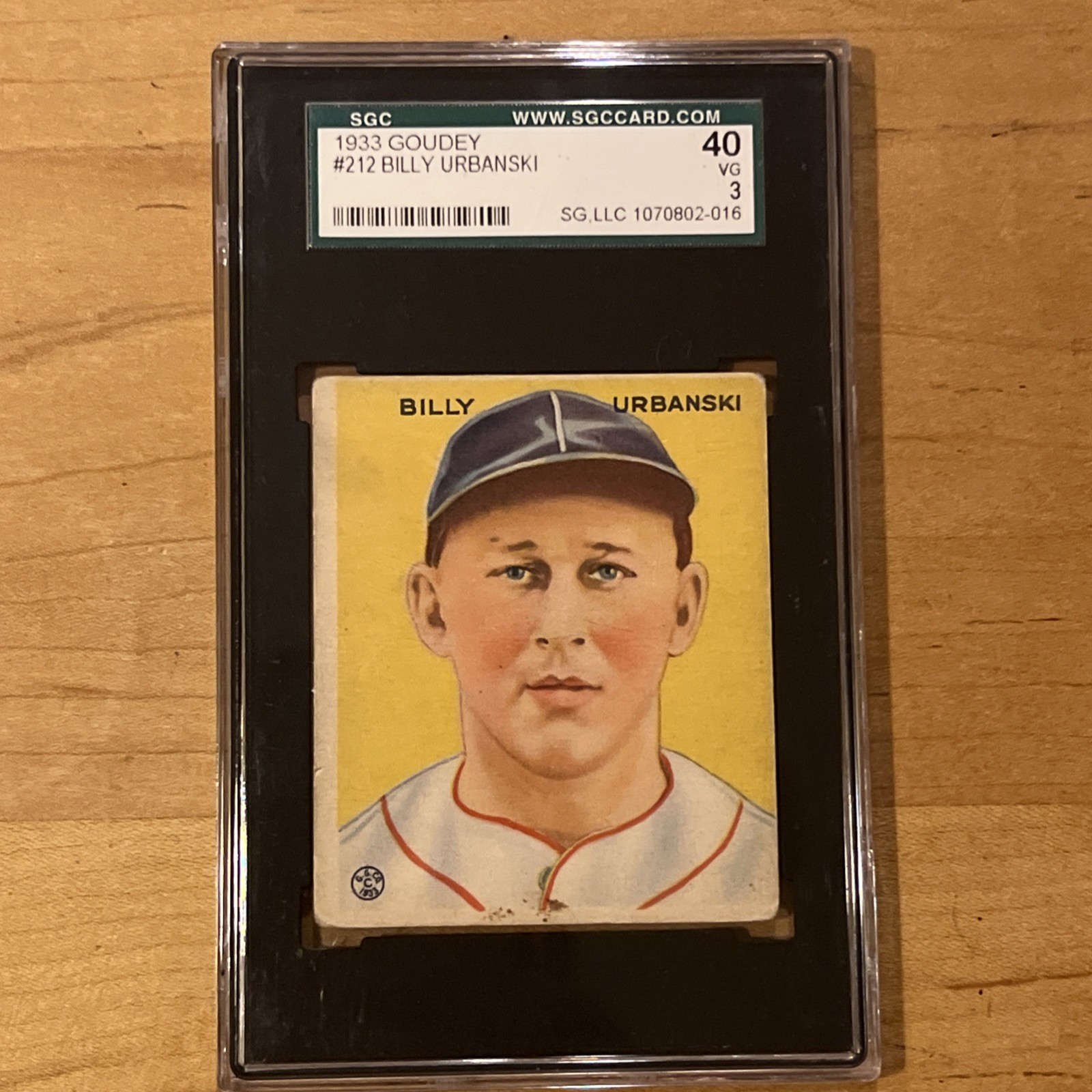 1933 Goudey Big League Chewing Gum - R319 Billy Urbanski #212 (RC)-SGC 3
