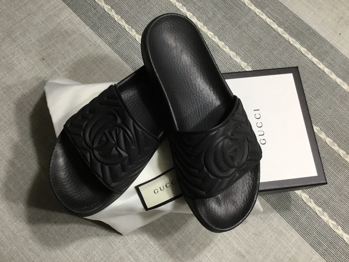Gucci GG Marmont Matelassé Black Rubber Slides Designer Luxury Pool Sandals Gucci Nappa Matelasse GG Marmont 55mm Slide Sandals 39 Black  main image 3