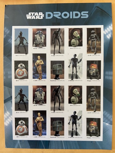USPS Forever Stamps Scott#5573-5582 Sheet of 20 MNH Star Wars Droids Disney 2022 - Picture 2 of 3