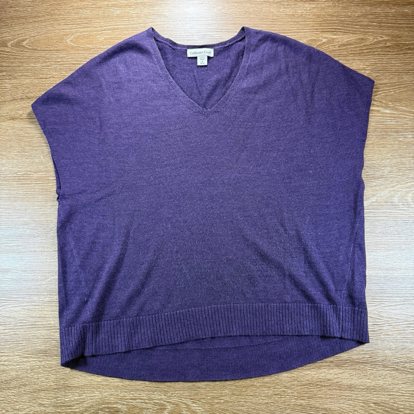 Coldwater Creek Women’s Merino Wool Blend Sweater Poncho Top Purple