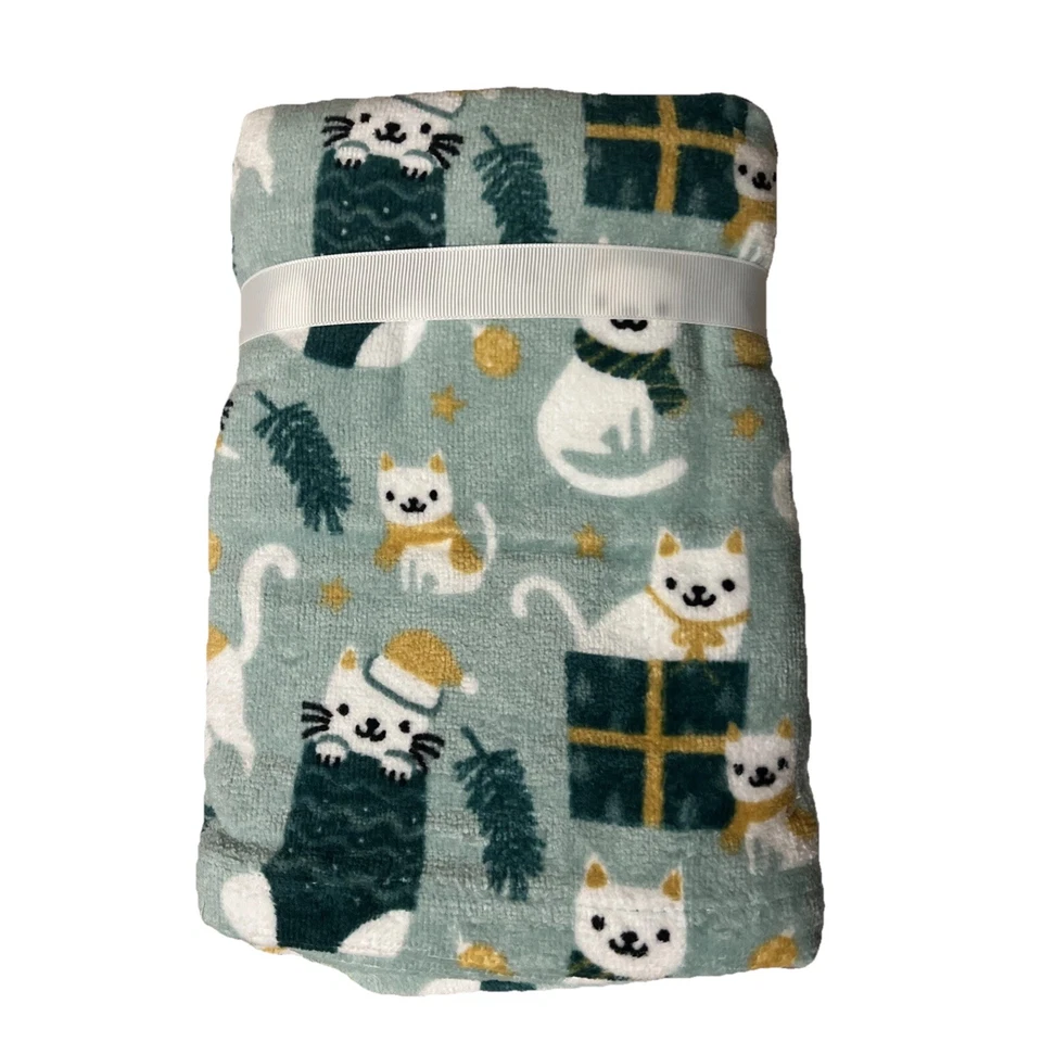 Paquete de 2 toallas de mano Casaba Designs Cat Kitty Navidad NUEVO verde 16x28 Lyocell Foto 2 de 4