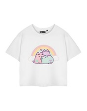 Image of Pusheen Cropped Short Sleeved T-Shirt | Womens White | Official Merch