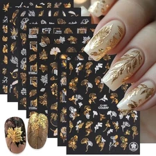 8 Sheets Fall Nail Stickers Maple Leaf Butterflies Nail Decal Self Halloween 12