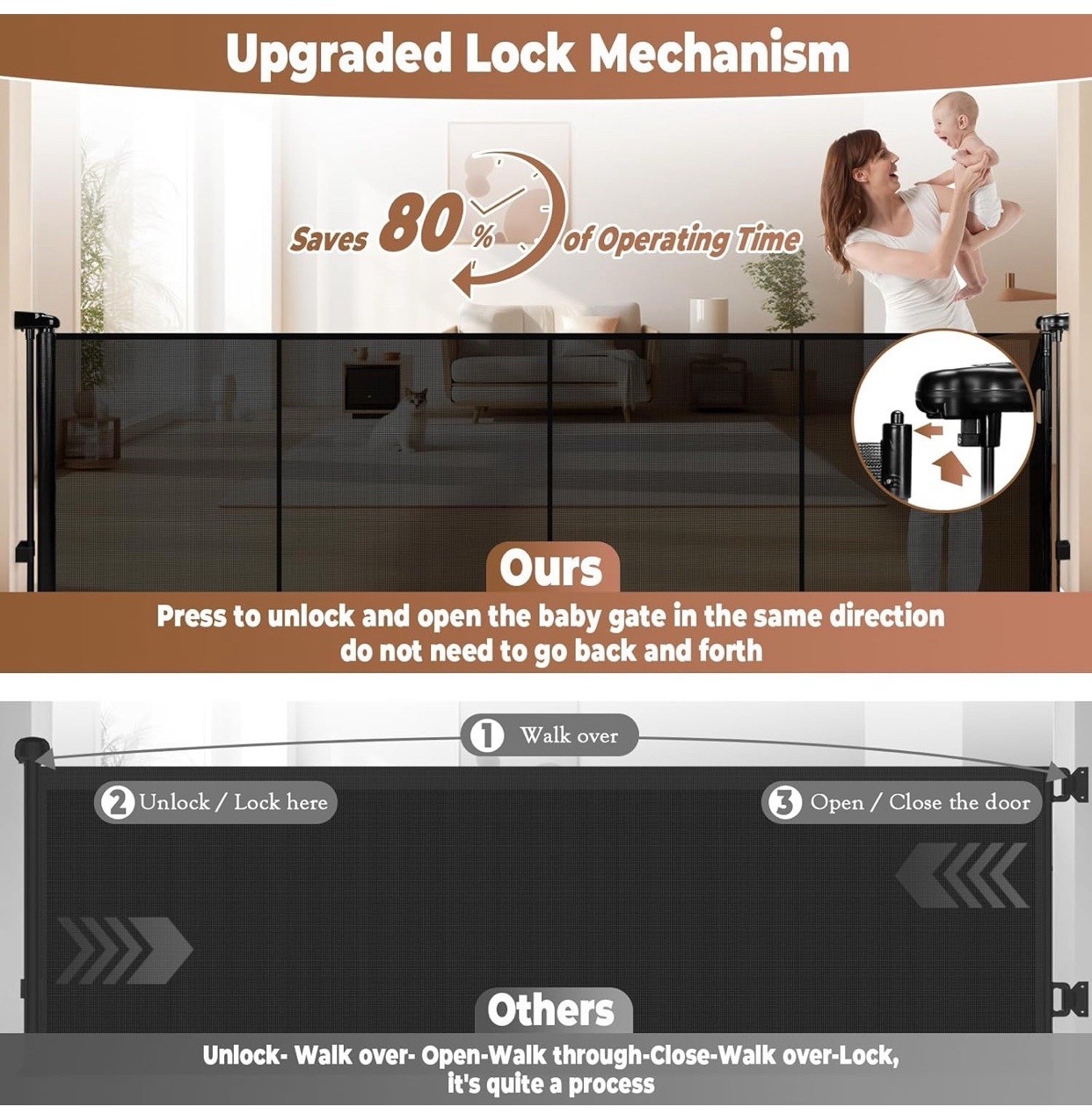 Retractable Baby Gate 120 Inch BTXON Extra Wide Mesh Baby Gates 41" Extra Tall
