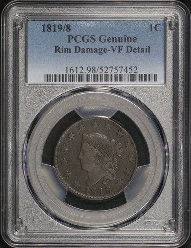 1819/8 Coronet Head Large Cent PCGS VF Details Rim Damage