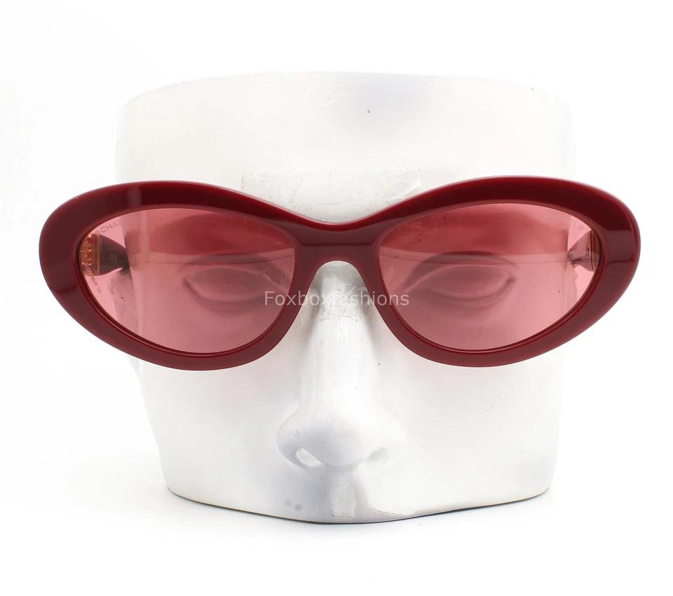 Gafas de sol Chanel ch5538QA 1792/7N rojo oscuro dorado metal cadena con logotipo CC con estuche Foto 2 de 4