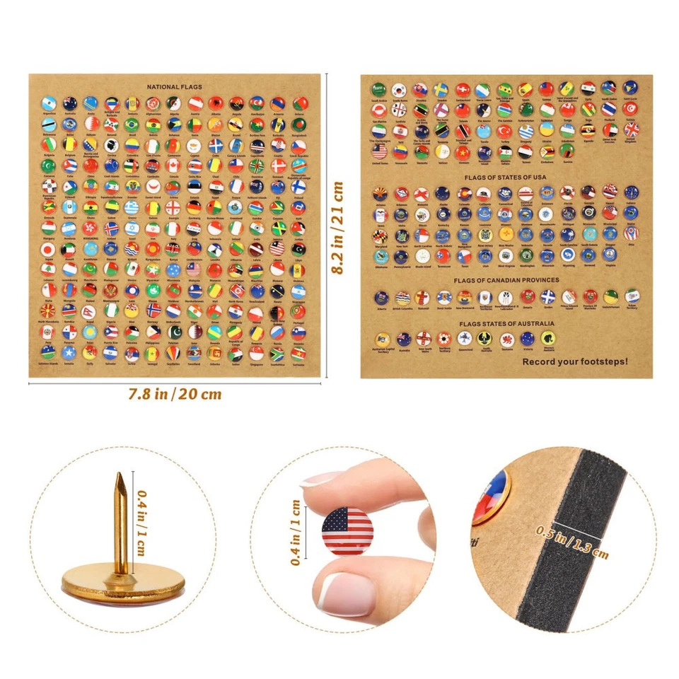 291 Pcs Flag Push Pins Map Marker Pushpin Travel Office Country Thumbtack - image 4 of 4