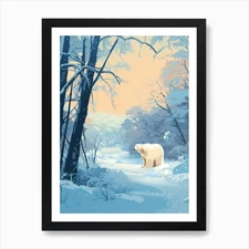 Winter Polar Bear 5 Illustration Ar Framed Wall Art Poster Canvas Print Picture