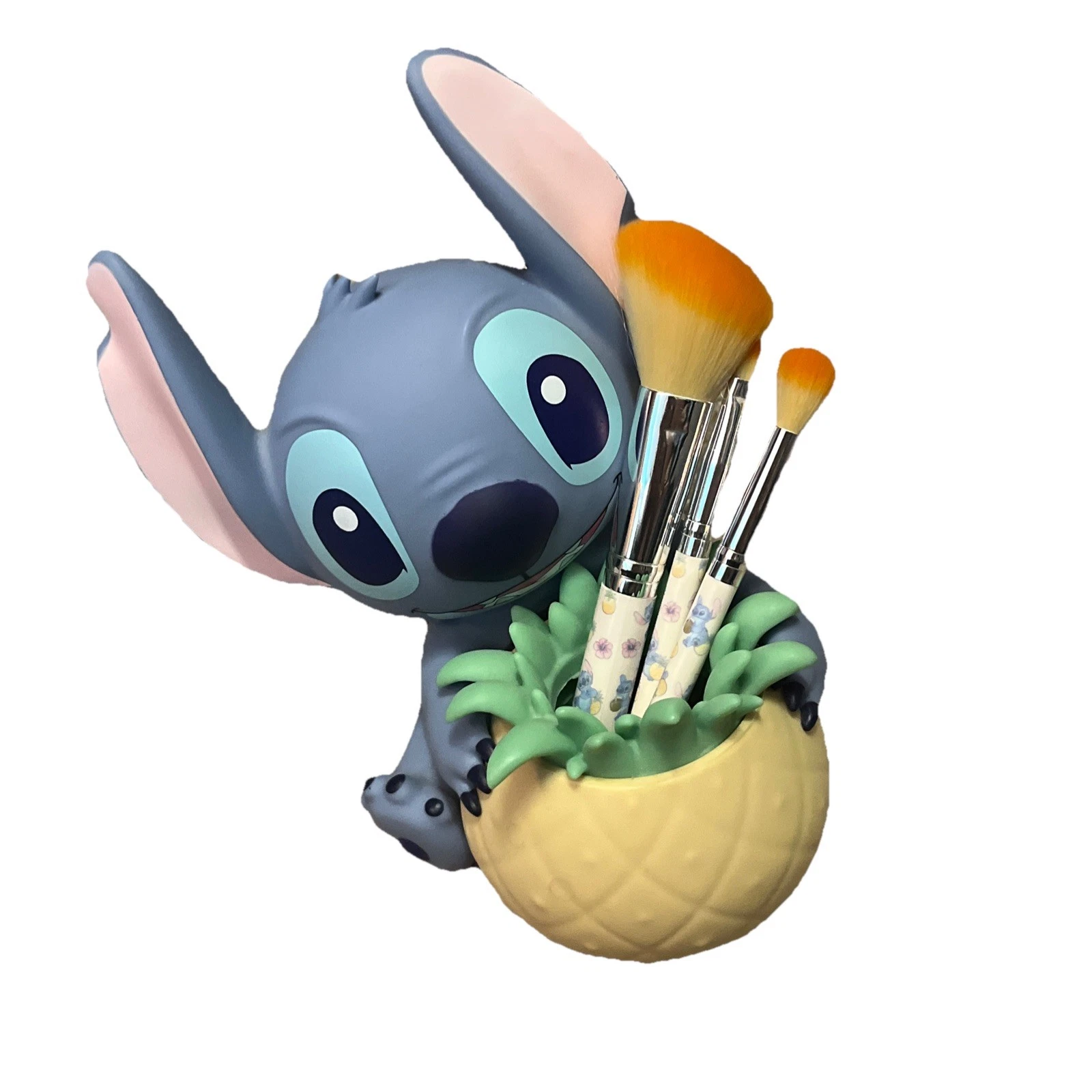 LOUNGEFLY 3 MAKE UP BRUSH SET + DISNEY STITCH PINEAPPLE BEACH HOLDER RARE CUTE