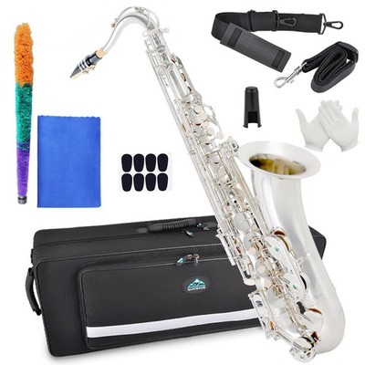EASTROCK B Flat Tenor Saxophone Nickel for Beginners Students Musicians