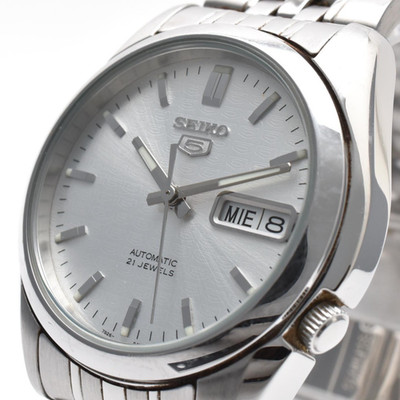[Exc+5]  Seiko 5 7S26-01V0 Automatic 21 Jewels Day Date Silver Dial Mens Watch