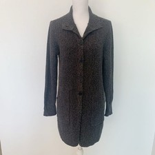 J Jill Charcoal Gray Long Button Up Cardigan Duster Size M Minimalist Lagenlook