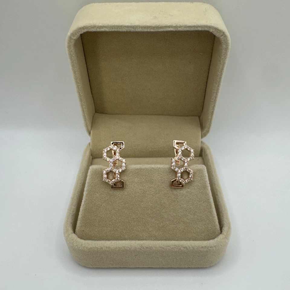 Pendientes unidos de oro laminado de 14 quilates panal geométrico con sello 585RG regalo Foto 4 de 4