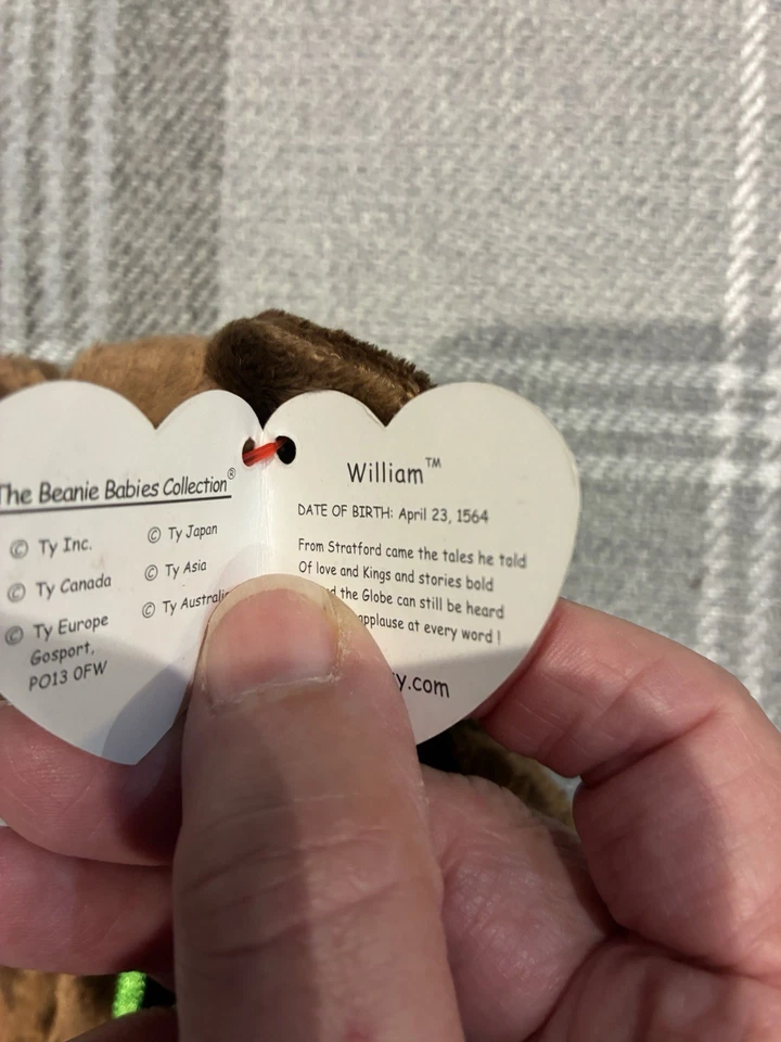 Ty Beanie: William, 1564, the Shakespeare bear, rare, with tag - Image 3 of 4