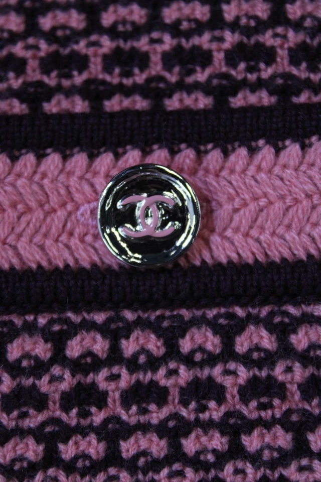 Chanel Mujer Cuello Redondo Cachemira Tejido Mini Bolsillo Vestido Rosa Púrpura FR 40 23A Foto 4 de 4