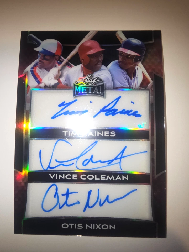 [1 de 1] Hoja de Metal 2025 Tim Raines Vince Coleman Otis Nixon Triple Automático 1/1 Foto 2 de 3