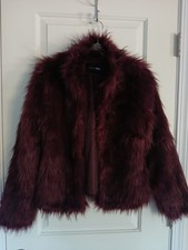 Fashion Nova Womens Faux Fur Burgandy Jacket Medium M New NWT