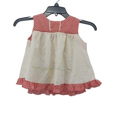 Vtg Girls Red White Gingham Baby Dress Smocked Sleeveless