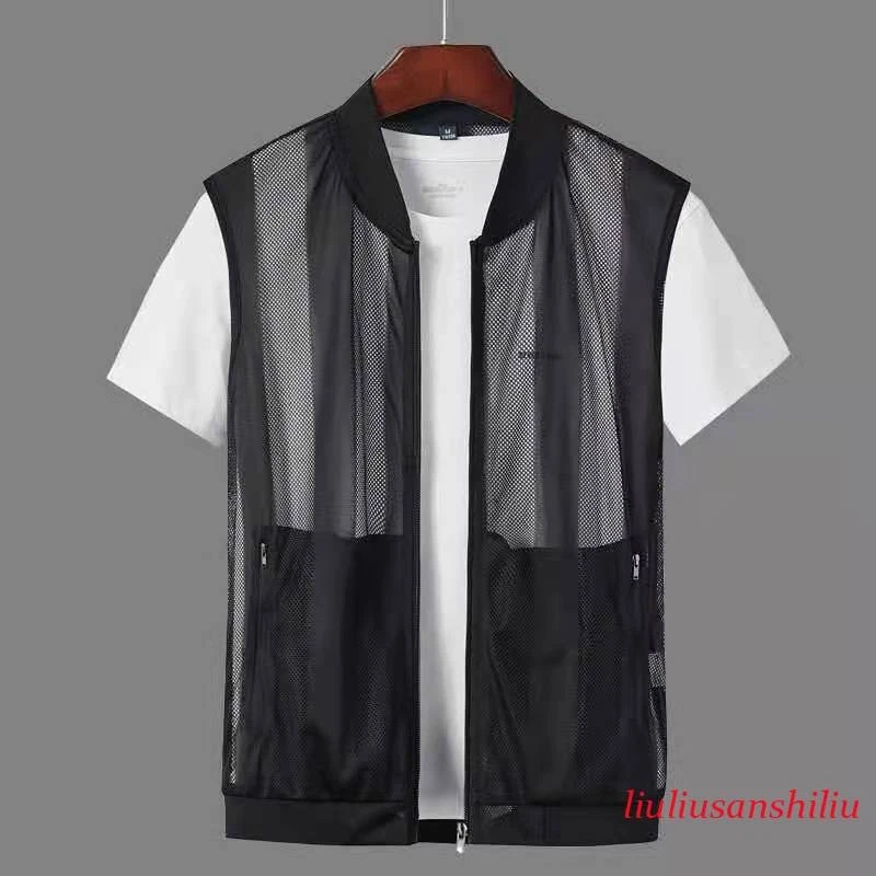 Fashion Men Vest Tank Top Mesh Sheer Waistcoat Jacket Coat Gilet Casual Outdoor