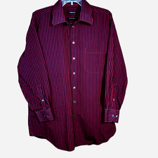 Claiborne Men's Striped Cotton Shirt L 16.5 32/33 Wrinkle-Free Dark Academia