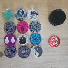 Lot Of 13 90's Pog Slammers Metal Plastic With Pog Case