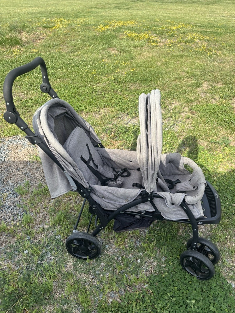 Baby Joy Double Stroller Gray Tandem Seating Folding Adjustable