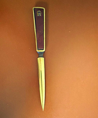 Aigner Brieföffner mit Leder Griff, Metallklinge & Emblem am Griff
