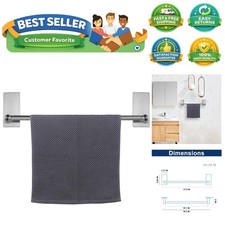Self Adhesive Bathroom Towel Bar- Stainless Steel Bath Wall Shelf Rack Hangin...