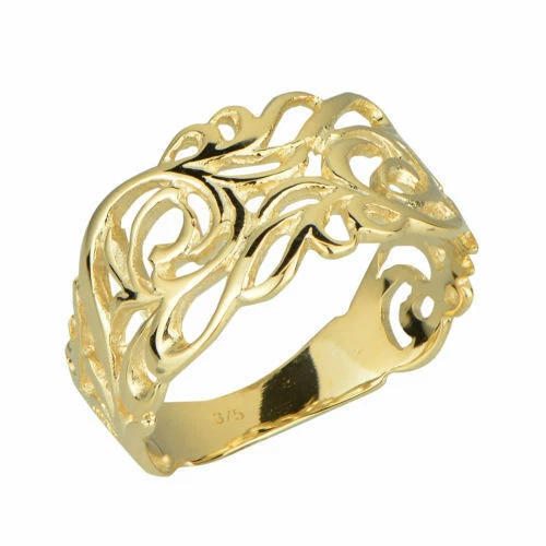 Solid 9K Gold Wide Filigree Dress Ring – Custom Size, Yellow/Rose/White - Image 2 of 2