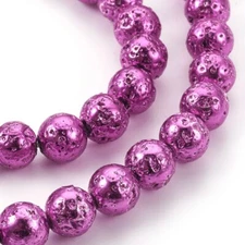 10 Purple Lava Beads 8mm Electoplated Stone Round Circle Bumpy Jewelry Supplies