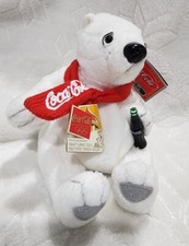 CocaCola 2002 Olympics White Polar Bear Authentic Plush Stuffed Red Winter Scarf