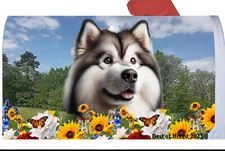 Alaskan Malamute Summer Flowers Mail Box Cover