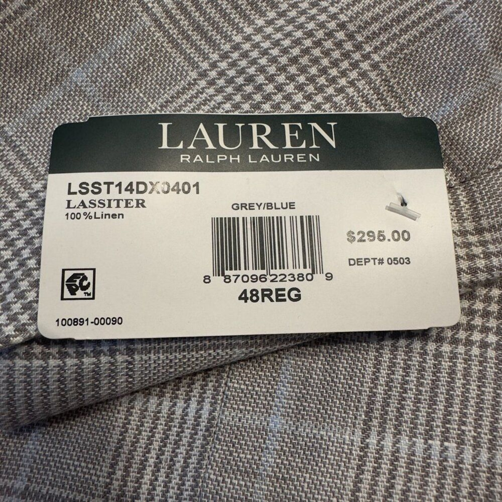 RALPH LAUREN Mens Blazer Sport Coat Two Button Jacket 48R LINEN Plaid Gray/Blue thumbnail 8