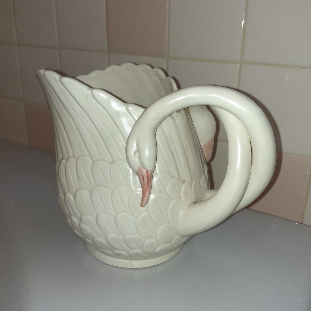 Fitz & Floyd Japan Vintage White Ceramic Double Swan Pitcher 9