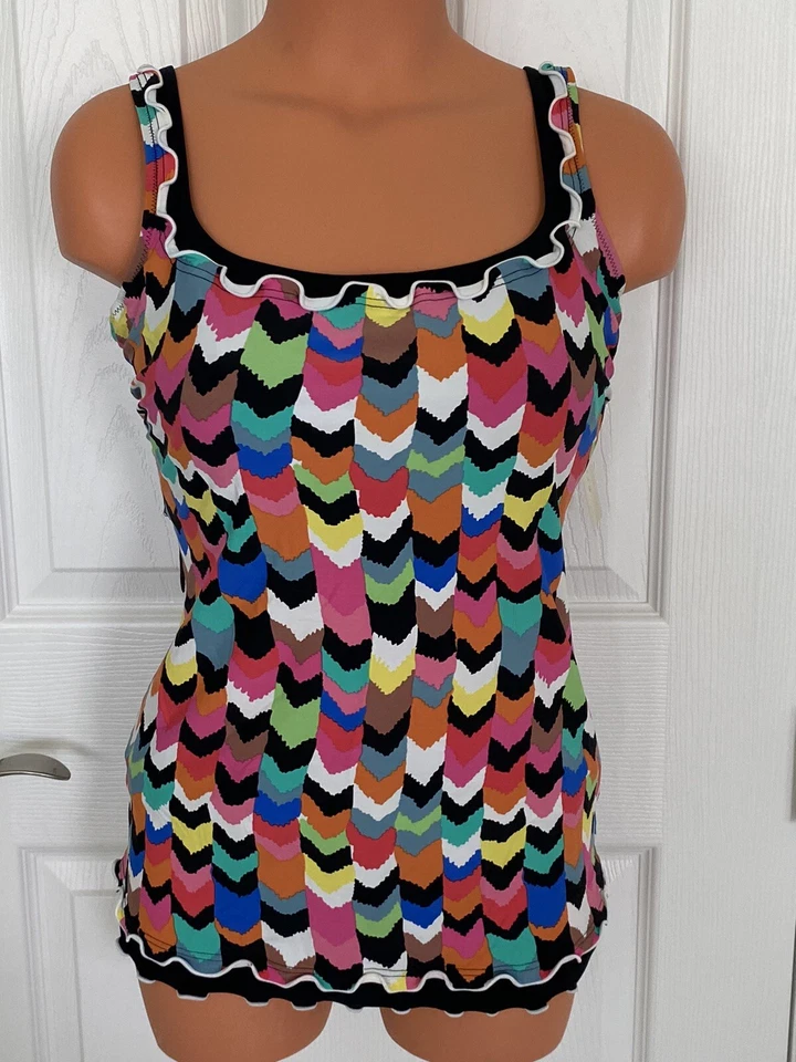 Profile by Gottex Sz 38D Tankini Top Sz 8 or 12 Bikini Bottom Black/Multi NWT - Image 2 of 4
