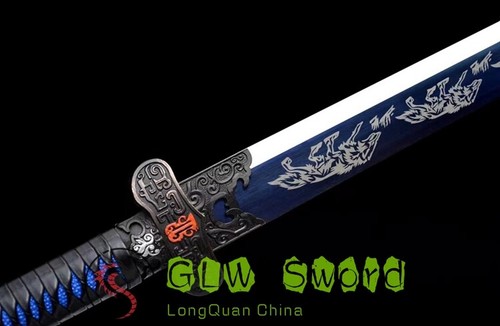 Real Chinese KungFu Jian WuShu Broadsword Dao Sword Blue High Carbon Steel Sharp - Picture 8 of 12