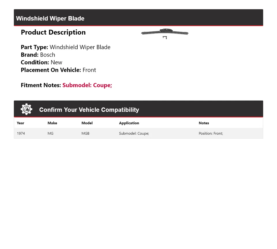 Limpiaparabrisas delantero Evolution para MG MGB cupé Bosch 1974 Foto 2 de 4