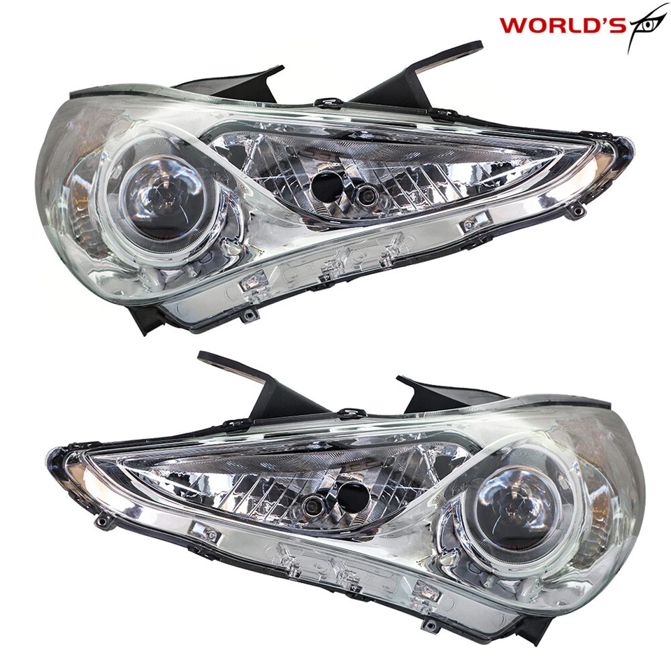 For Hyundai Sonata 2011-2014 Chrome Housing Amber Corner Halogen Headlights Pair - Image 2 of 4