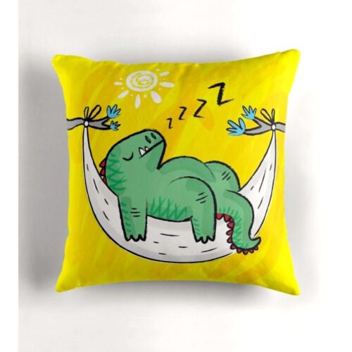 Dinosnore - Children's, Yellow Throw Pillow Cushion Cover, 16" x 16" with insert - Picture 1 of 2