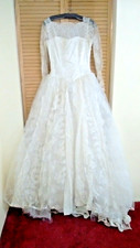 Mid-Century Antique Off White Satin/Silk/Lace/Tulle Wedding Dress size Small