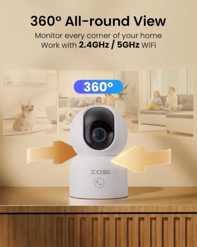 ZOSI Wifi Security Camera CCTV 2.4/5Ghz 2K 3MP 360° Wireless PT Baby Monitor - Picture 3 of 9