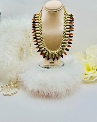 RARE! Designer CORO Egyptian Revival Lucite Black/Red/Gold Collar Necklace Hot 