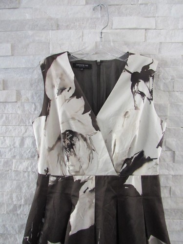 Lafayette 148 Brown Ivory Floral Cotton Viscose Pleated Fit & Flare Dress 4 - Picture 2 of 6