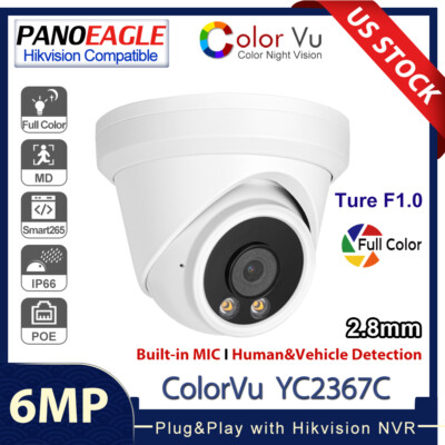 Hikvision Compatible 6MP ColorVu Security Camera MIC Human Detection POE Outdoor