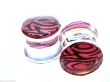PAIR-Zebra Stripes Pink/Black Acrylic Double Flare Ear Plugs 12mm/1/2" Gauge 