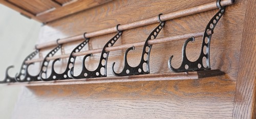 Antique Oak Hanging wall Coat hat rack hall tree clothing 6 Hooks entryway - Picture 7 of 15