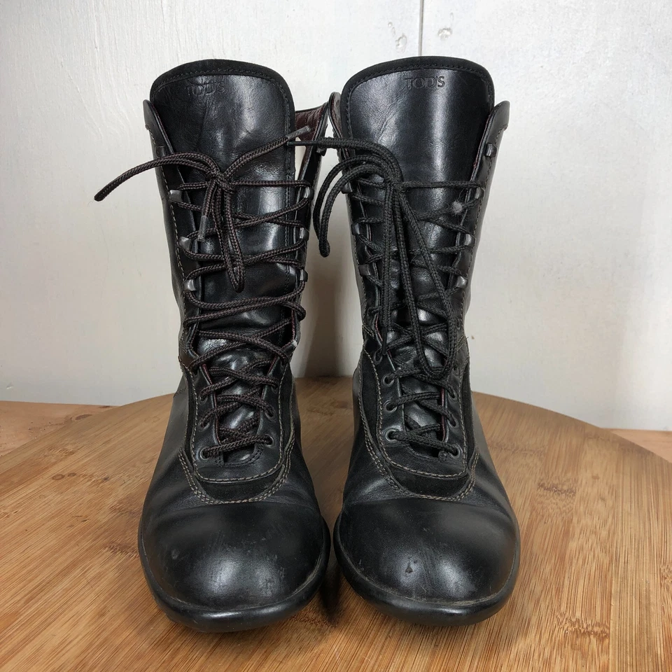 Tods Botas 35.5 Mujer 5.5 Cuero Negro Zapatos con Cordones Media Pantorrilla Informales Clásicos Foto 3 de 4