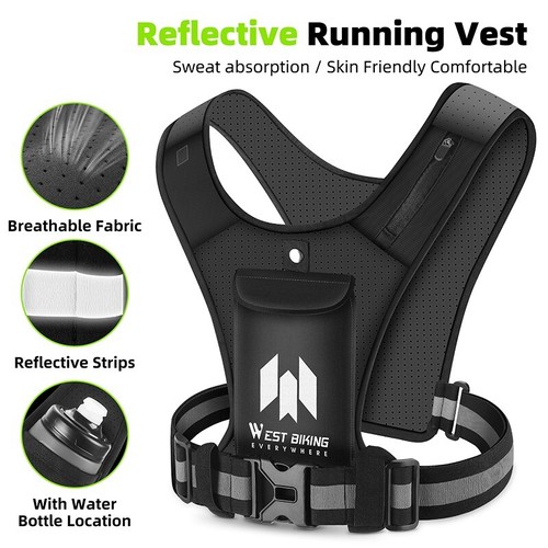 WEST BIKING Night Sports Cycling Running Fishing Reflective Vest with Pockets - Picture 2 of 21