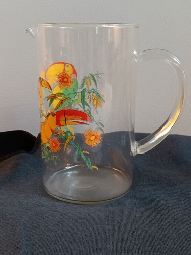 Vintage MCM Era Hirschkrug/4 Becher Toukan und Blumen Getränkeset● Made in Italy - Bild 9 von 12