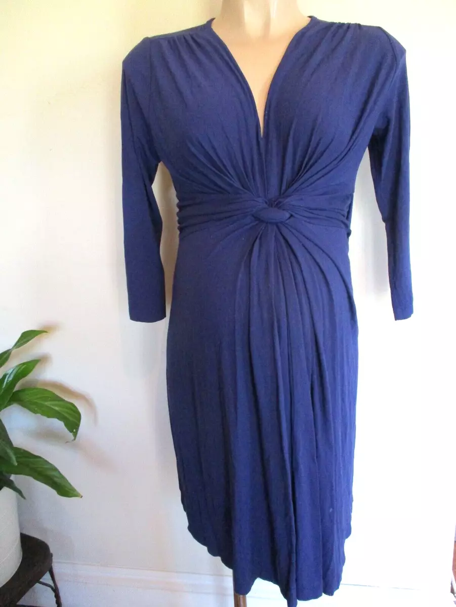 SERAPHINE MATERNITY BLUE TWIST FRONT 3 4 SLEEVE OCCASION DRESS
